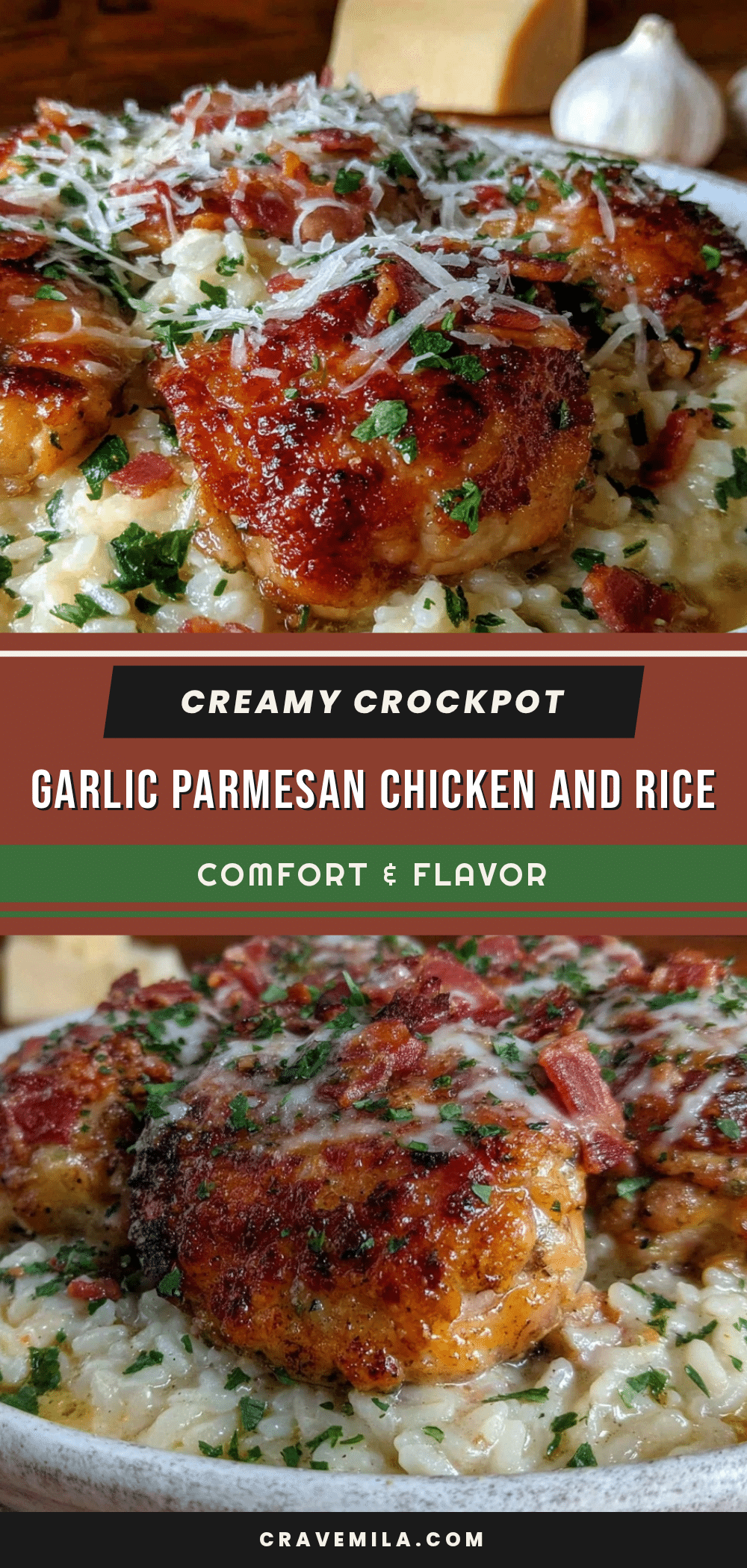 creamy crockpot garlic parmesan chicken and rice recipe