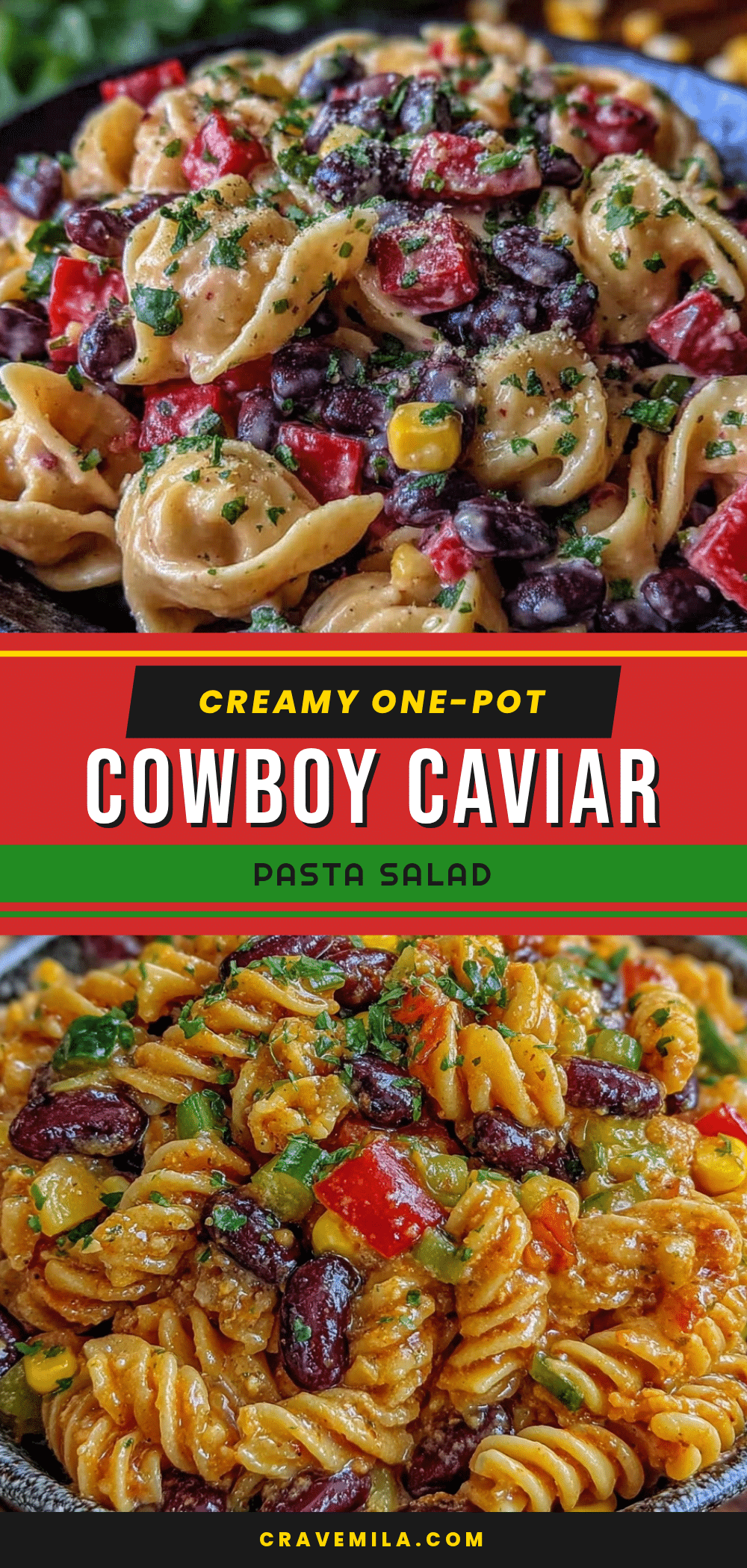 creamy one-pot cowboy caviar pasta salad recipe