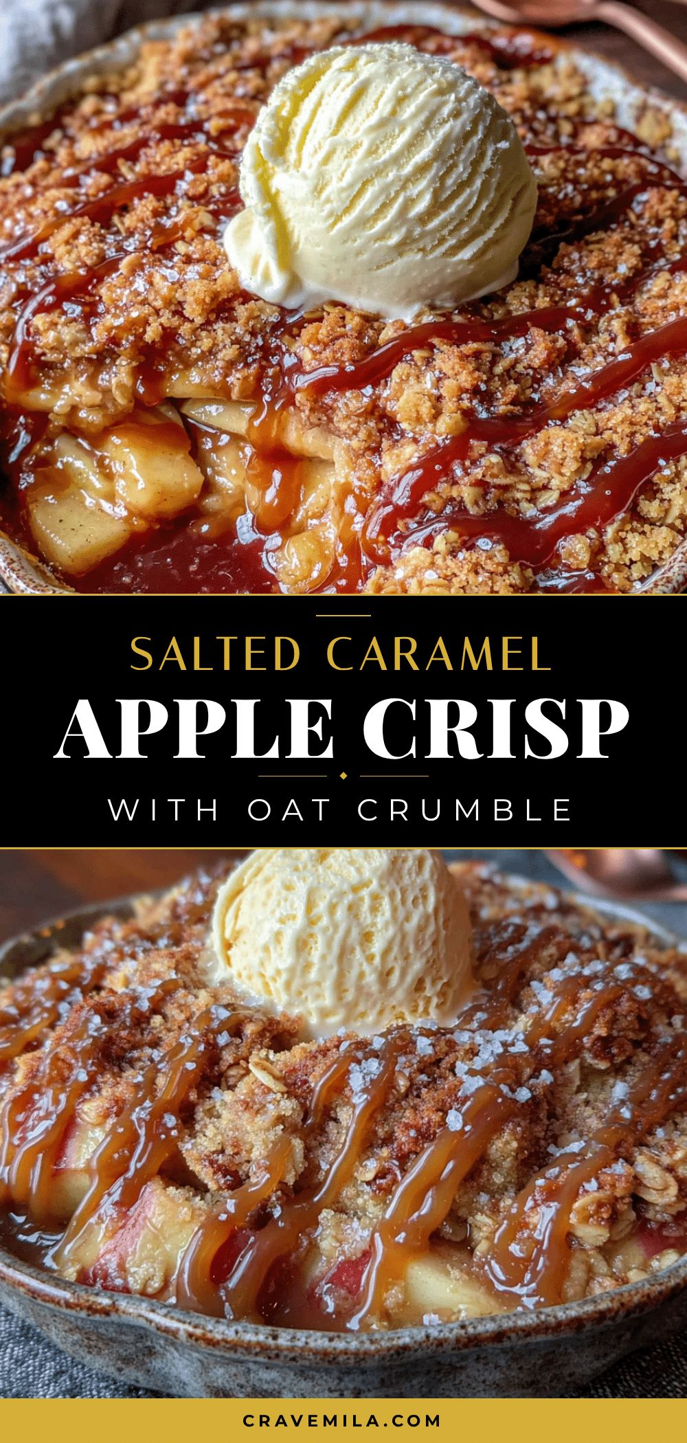 cozy salted caramel apple crisp with oat crumble recipe
