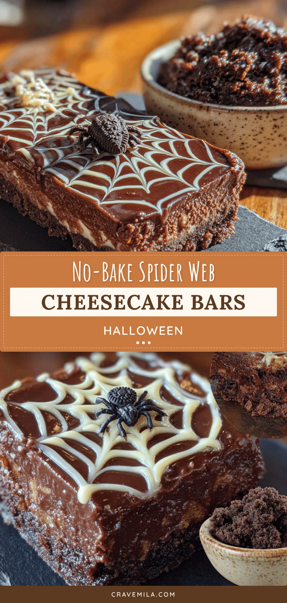 no-bake spider web cheesecake bars recipe