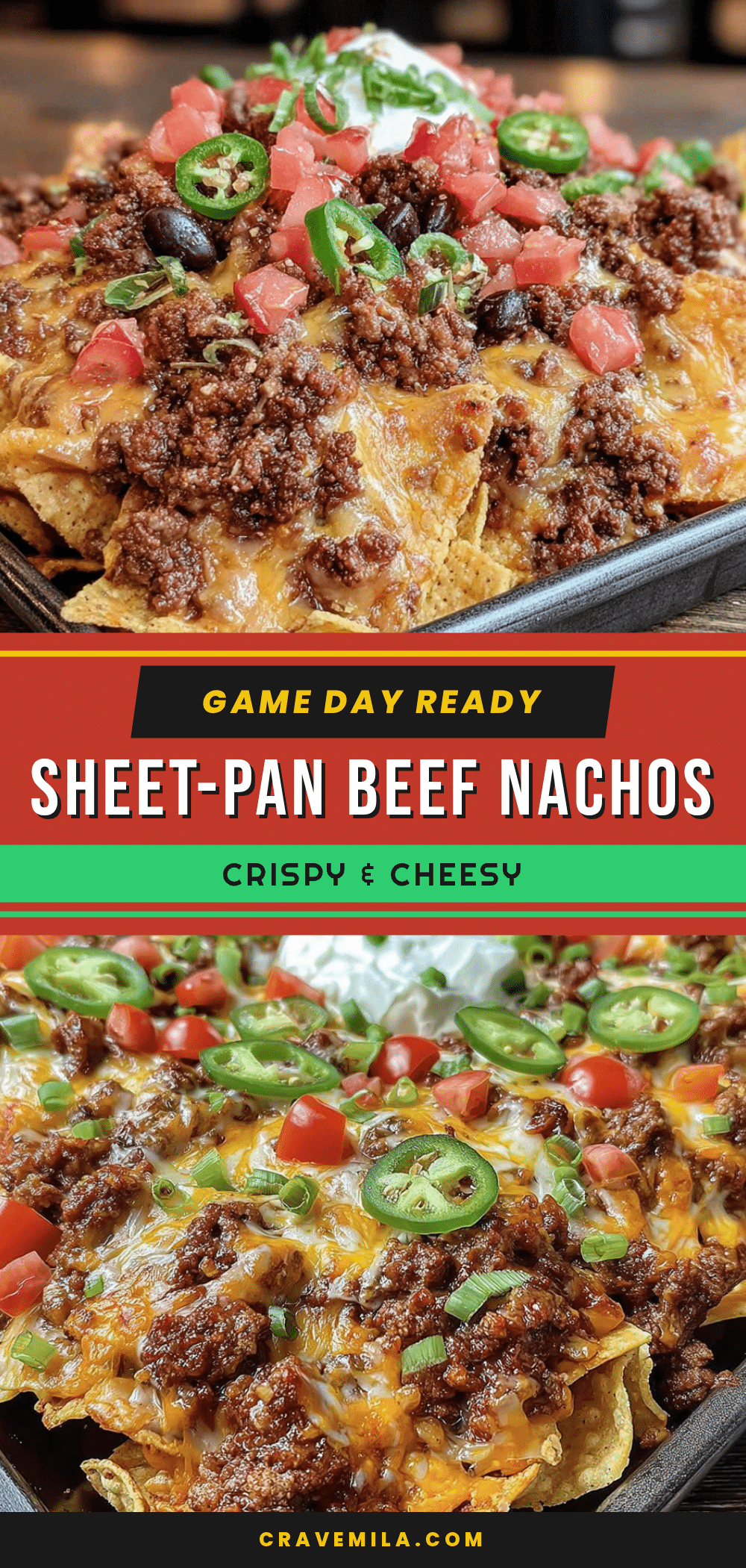 Sheet pan football nachos with ground beef recipe