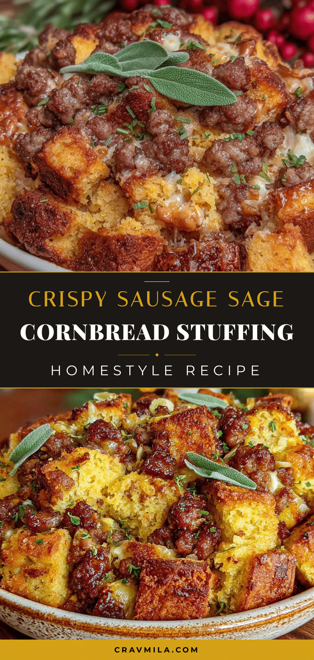 Crispy Sausage Sage Cornbread Stuffing recipe