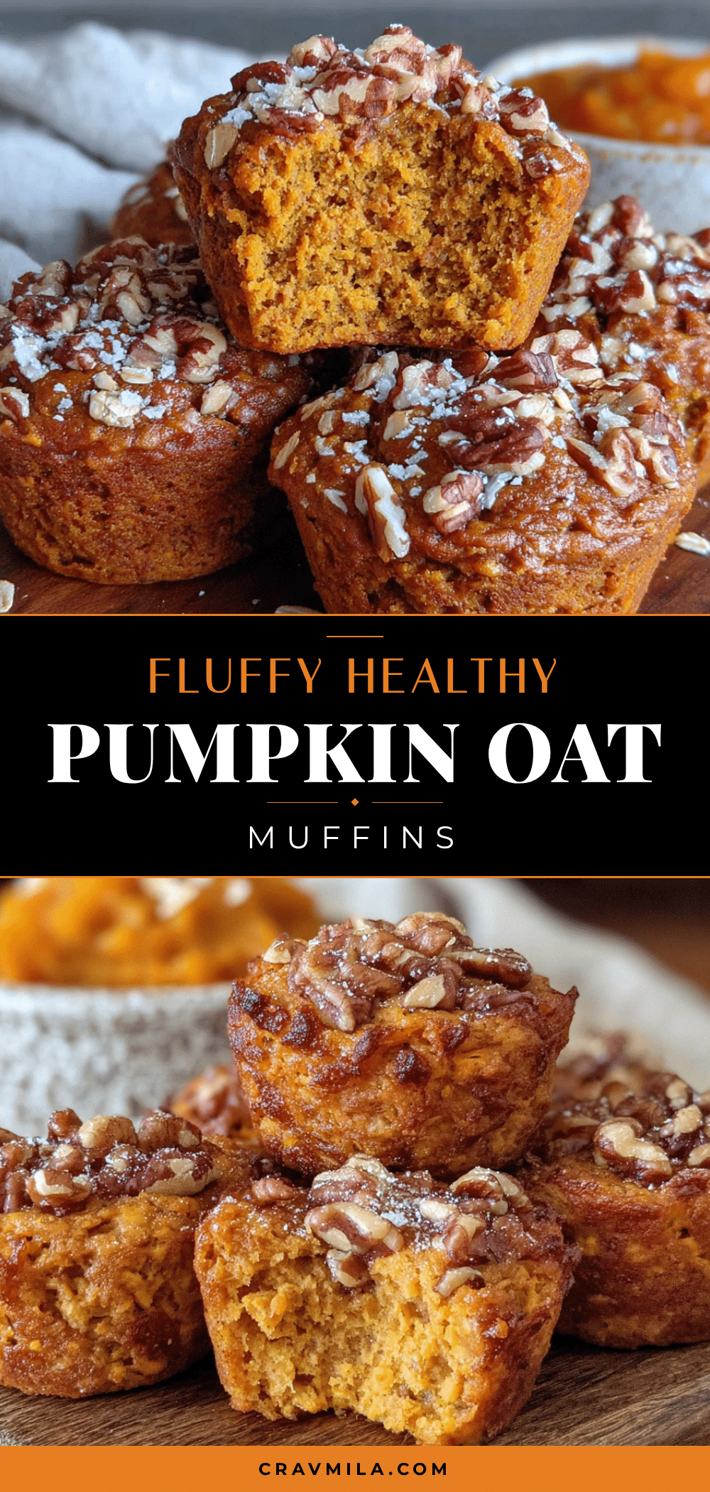 Fluffy Healthy Pumpkin Oat Muffins with Walnuts recipe