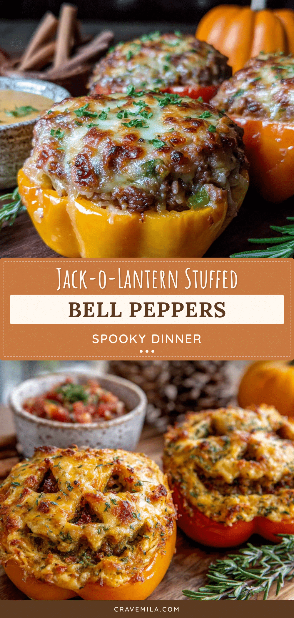 halloween jack-o-lantern stuffed bell peppers recipe