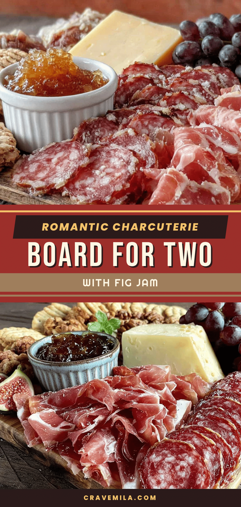 romantic charcuterie board for two with fig jam recipe